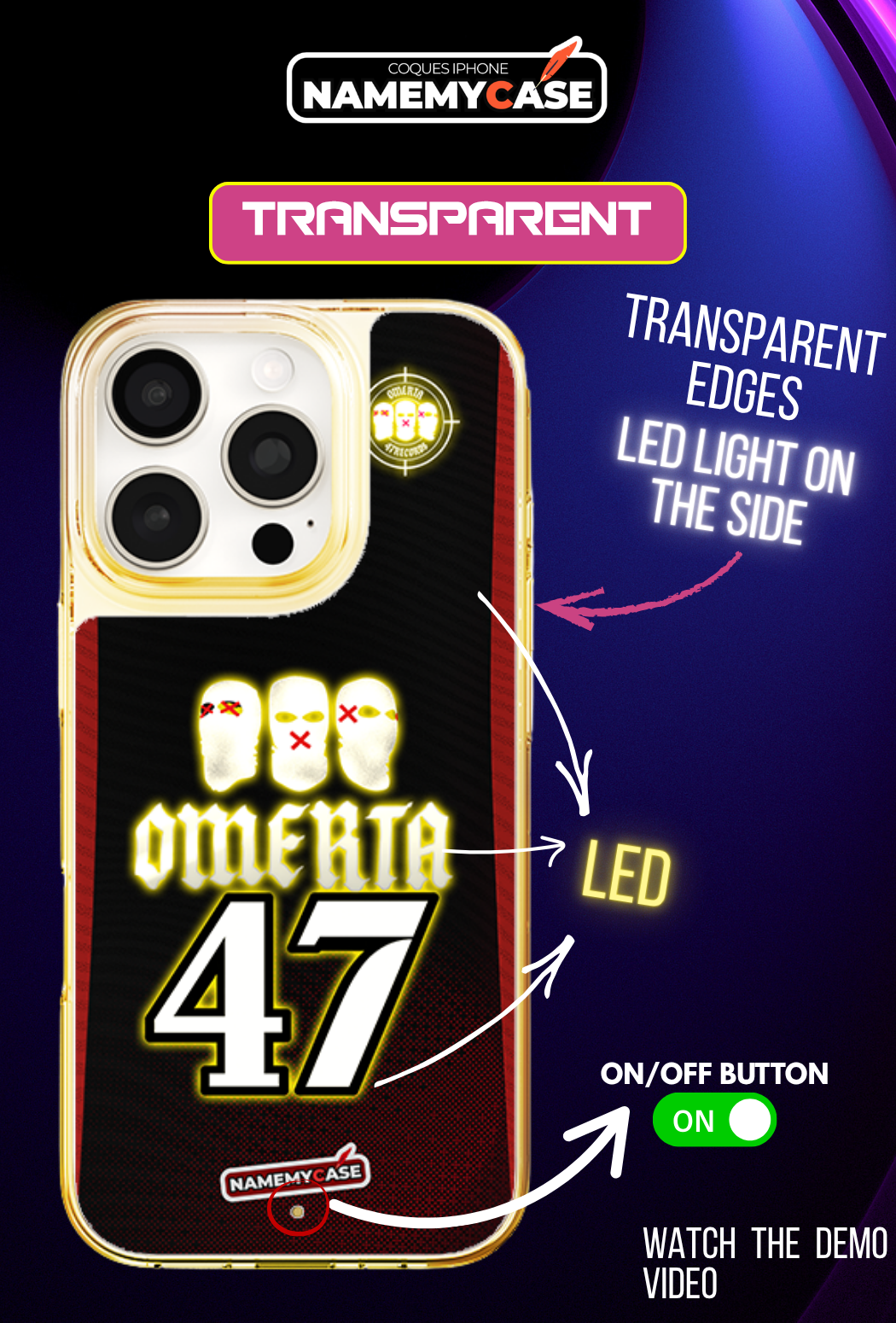 LED Light-Up iPhone Case- Omerta Black